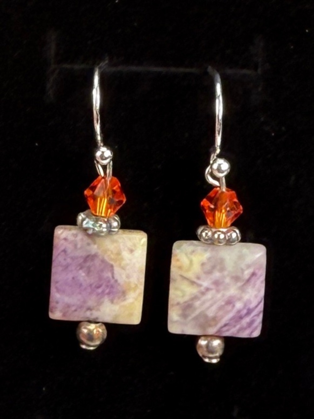 Vintage Silvertone Purple and Orange Stone pierced Earrings